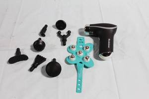 lot 372 image: Brookstone Handheld Massage Gun with Multiple Attachments and Carrying Case