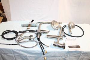 lot 412 image: Complete Set of Glacier Bay Kitchen and Shower Faucet Fixtures