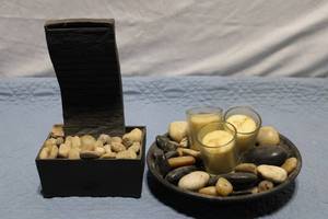lot 440 image: Set of 3 Scented Candles with Decorative Stones and Water Fountain