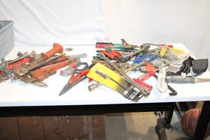 lot 451 image: Assorted Lot of Hand Tools Including Wrenches, Pliers and Saws