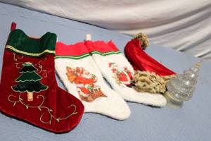 lot 487 image: Christmas Stockings and LED Light-Up Tree Holiday Decor Set