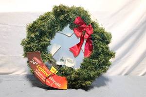 lot 493 image: 24-inch Lighted Christmas Wreath with Red Bow