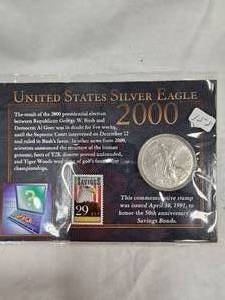 2000 Silver Eagle wCommemorative Stamp