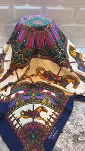 lot 57 image: Hermes Paris Silk Scarf with Carousel Horse Design, 33 x 33 Inch