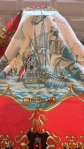 lot 60 image: Vintage Kemtrade Holland Amsterdam Scarf with Ships and Van Gogh Motif 30.5x30 in