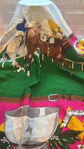 lot 63 image: Derby Day Silk Scarf 34 x 35 Racing Horses Equestrian Print