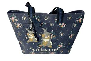 lot 69 image: Disney Coach Thumper Floral Tote Bag with Keychain 12x18x12