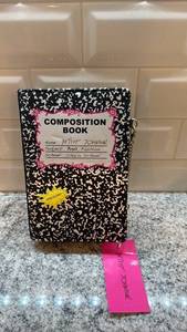 lot 9 image: Betsey Johnson Composition Book Crossbody Purse with Chain Strap