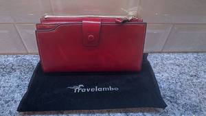 lot 12 image: Travelambo Red Leather Clutch Wallet with Card Slots