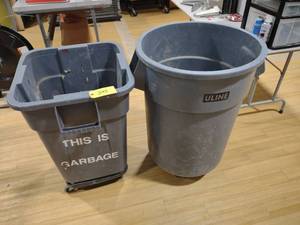 lot 345 image: Uline & Rubbermaid Trash Cans...