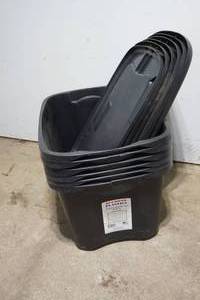 lot 4 image: 6ct Diamond Plastic 18 gallon totes with matching lids