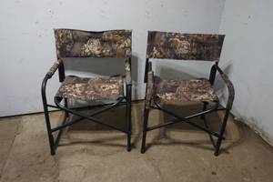 lot 163 image: 2 camo cloth and metal folding camping chairs