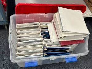 lot 88 image: Full Used Box of 3 Ring Binders With Large Tote Included