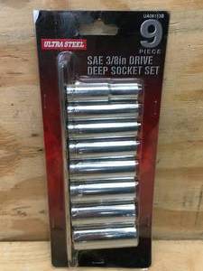 lot 49 image: Ultra Steel 9 Piece SAE 38 Drive Deep Socket Set Model # UA06113B
