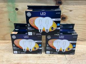 lot 80 image: GE Lot of 3 Packs of- Lighting LED Globe Light Bulbs, G25 Bulb, 4 Watt (40 Watt Equivalent) Soft White, Clear Finish, Medium Base, Dimmable (2 bulbs per pack)