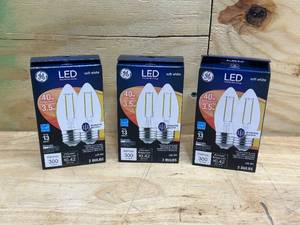 lot 106 image: GE Lot of 3 Packs of-  Decorative LED Light Bulbs, Soft White, Clear, Dimmable, 300 Lumens, 3.5-Watts (2 bulbs per pack)