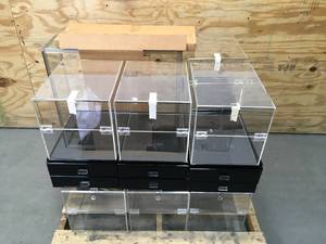 lot 137 image: Lot of - 10 Pull Tab Boxes, 4 Bases and 1 Glass Display