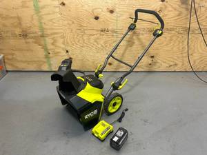 lot 96 image: RYOBI 18 Battery Powered Snow Blower with 6Ah Battery and Charger