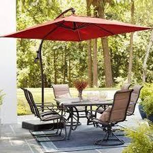 lot 2 image: Hampton Bay 8 ft. Square Aluminum and Steel Cantilever Offset Outdoor Patio Umbrella in Chili Red