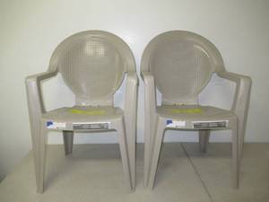 lot 20 image: Set of 2 Madras High Back Resin Patio Club Chair-Taupe