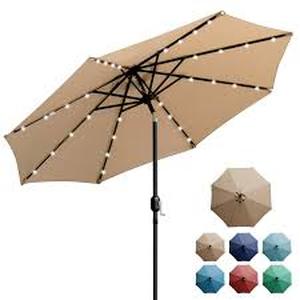 lot 45 image: 9 Round Solar Lighted Umbrella - Taupe