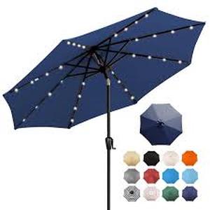 lot 47 image: 9 ft. Steel Round Market Solar Lighted Patio Umbrella with 8-Rib, 32-LED in Navy