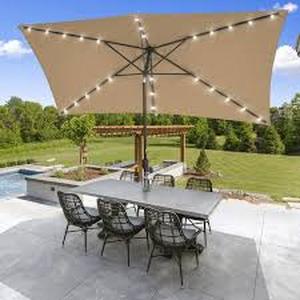 lot 48 image: Hampton Bay 10 ft. x 6 ft. Aluminum Solar Outdoor Patio Umbrella in Cafe Tan