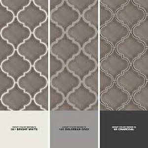 lot 64 image: Dove Gray Arabesque 11 in. x 15 in. Glossy Ceramic Mesh-Mounted Mosaic Wall Tile (11.7 sq. ft)