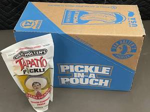 lot 90 image: Box of 12 Van Holtens Tapato Flavored Pickles - Individually Wrapped