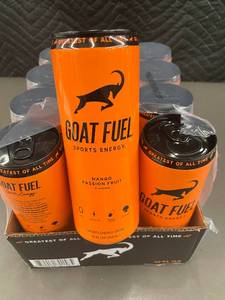 lot 263 image: Goat Fuel Mango Passion Fruit Sports Energy Drink - Pack of 12 Cans