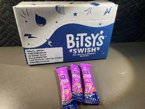 lot 585 image: Bitsys Swish Pink Lemonade Electrolyte & Immunity Drink Mix - 50 Count Bulk