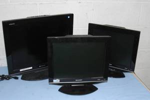 lot 65 image: Lot of 3 Sharp 15 and 20 Small Format Televisions  TVs  Monitors