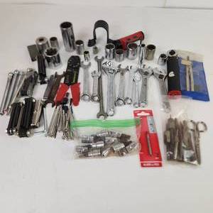 Large Lot Of Miscellaneous Tools Sockets Wrenches Wire Cutter And Much More Great Condition
