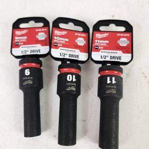Lot Of Three Milwaukee 12 Drive Shockwave Impact Duty Sockets 9mm 10mm And 11mm New