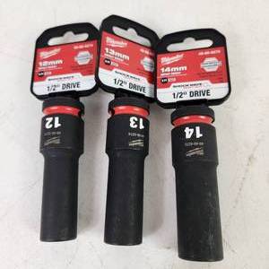 Lot Of Three Milwaukee 12 Drive Shockwave Impact Duty Sockets 12mm 13mm And 14mm New