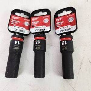 Lot Of Three New Impact Sockets 12 Drive 12mm 13mm And 14mm