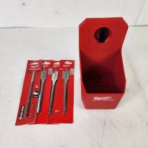 New Milwaukee Packout Organizer Cup 48-22-8336 And Three 34 Flat Boring Bit And One 14 Flat Boring Bit