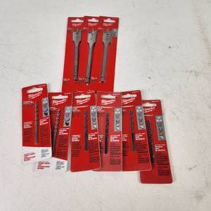 Lot Of Nine Milwaukee Drill Bits New Two 532 Four 964 Three Flat Boring Bits 34