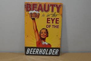 lot 212 image: Novelty Metal Sign -Beer Holder