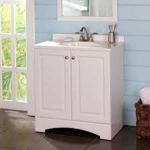 Glacier Bay 31 in. Single Sink White Bath Vanity with White Cultured Marble Top (Assembled)  Customer Returns See Pictures