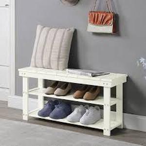 Convenience Concepts Oxford Ivory Utility Mudroom Bench with Shelves 17 in. H X 35.5 in. W X 12 in. D   Customer Returns See Pictures