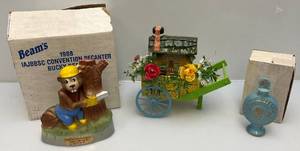 Vintage Jim Beam Collectible Decanters Including Bucky Beaver In Original Box & San Francisco Flower Cart (EMPTY)