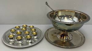 Large 17 Vintage Silver Plated Punch Bowl Set