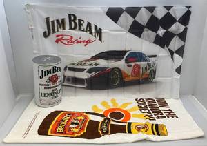 Collectible Jim Beam Blow Up Store Display ,  3x 5 Jim Beam Racing Nylon Flag & Kamora Beach Towel (New In Bag)