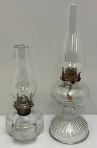 Two Antique Glass Oil Lamps  1 Queen Anne N0. 2 1 Lamp Light Farms