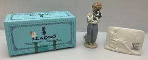 Retired Lladro Spain My Buddy #7609 Boy With Dog Figurine In Original Box  & Lladro Plaque