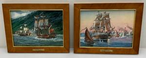 Vintage Franklin Porcelain Thomas Wesley Freeman Pirate Ship Themed Porcelain Framed Plaques (The USS Constitution & The Resolution)  10 x 13 With COA