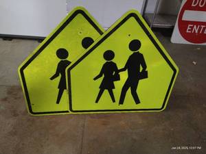 (2) Large Metal Reflective Crosswalk Signs