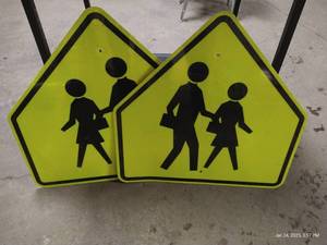 (2) Large Metal Reflective Crosswalk Signs
