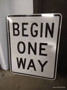 Large Metal Reflective Begin One Way Sign